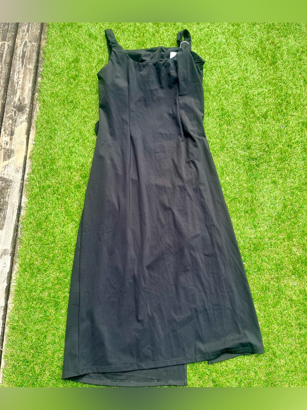 HALARA SoftlyZero Airy Square Neck Ruched Bodycon Black Dress NEW - Picture 9 of 11